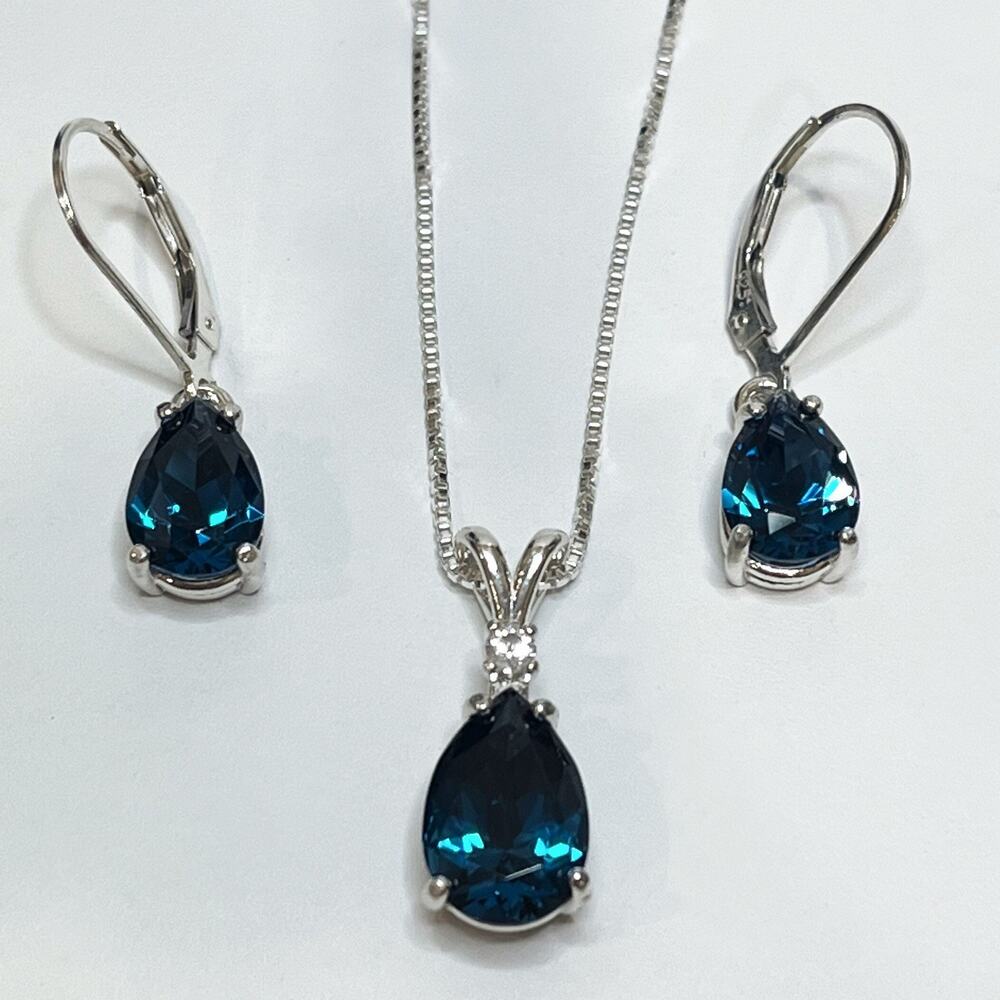Beautiful 7ctw London Blue Spinel and White Topaz Necklace & Earrings Set
